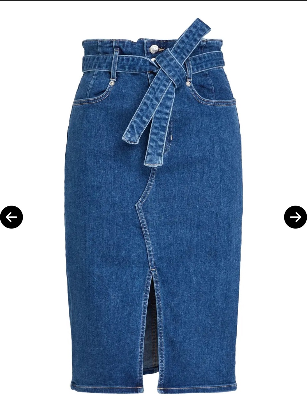 Nazia belted denim midi pencil skirt